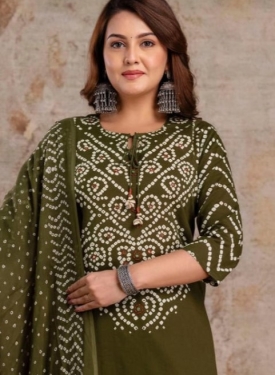 Green Bandhani Print Cotton Kurta Set