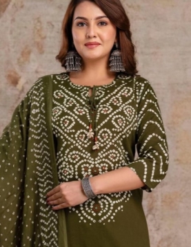 Green Bandhani Print Cotton Kurta Set