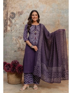 Purple Bandhani Print Cotton Kurta Set