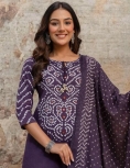 Purple Bandhani Print Cotton Kurta Set