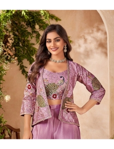 Lavender Peacock Embroidered Indo-Western Jacket & Palazzo Set