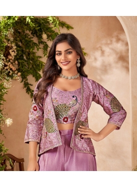 Lavender Peacock Embroidered Indo-Western Jacket & Palazzo Set
