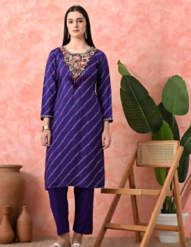 Designer Embroidered Salwar Suit, Purple Diagonal Striped, Floral Neckline with Dupatta