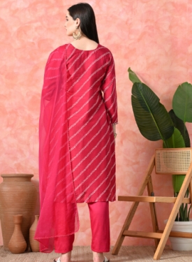 Designer Embroidered Salwar Suit, Rani Diagonal Striped, Floral Neckline with Dupatta