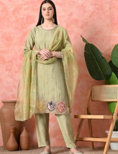 Desi India Women's Light Green Embroidered Salwar Suit Set, Traditional Ethnic Wear with Dupatta