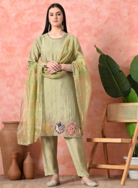 Desi India Women's Light Green Embroidered Salwar Suit Set, Traditional Ethnic Wear with Dupatta