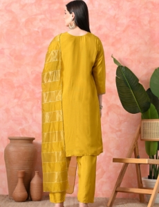 Desi India Women's Mustard Embroidered Salwar Suit Set, Traditional Ethnic Wear with Dupatta