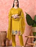 Desi India Women's Mustard Embroidered Salwar Suit Set, Traditional Ethnic Wear with Dupatta