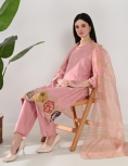 Desi India Women's Onion Pink Embroidered Salwar Suit Set, Traditional Ethnic Wear with Dupatta