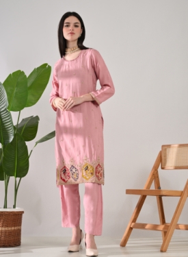 Desi India Women's Onion Pink Embroidered Salwar Suit Set, Traditional Ethnic Wear with Dupatta