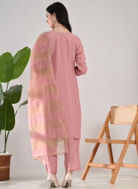 Desi India Women's Onion Pink Embroidered Salwar Suit Set, Traditional Ethnic Wear with Dupatta