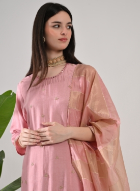 Desi India Women's Onion Pink Embroidered Salwar Suit Set, Traditional Ethnic Wear with Dupatta