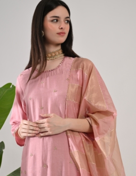 Desi India Women's Onion Pink Embroidered Salwar Suit Set, Traditional Ethnic Wear with Dupatta