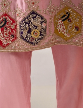 Desi India Women's Onion Pink Embroidered Salwar Suit Set, Traditional Ethnic Wear with Dupatta