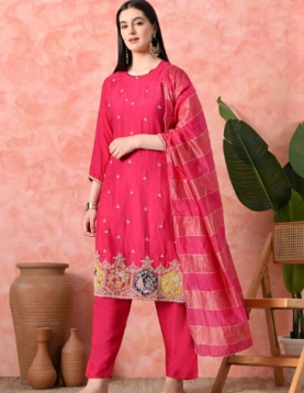 Desi India Women's Rani Embroidered Salwar Suit Set, Traditional Ethnic Wear with Dupatta
