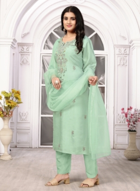 Powder Blue Pure Viscose Dola With Handwork Embroidered Salwar Suit Set with Dupatta