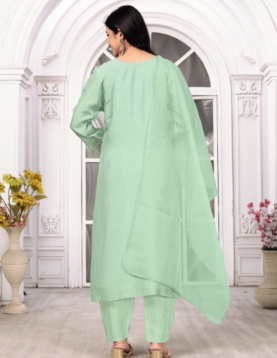 Powder Blue Pure Viscose Dola With Handwork Embroidered Salwar Suit Set with Dupatta