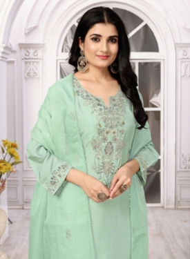 Powder Blue Pure Viscose Dola With Handwork Embroidered Salwar Suit Set with Dupatta
