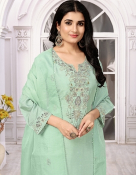 Powder Blue Pure Viscose Dola With Handwork Embroidered Salwar Suit Set with Dupatta
