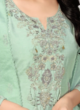 Powder Blue Pure Viscose Dola With Handwork Embroidered Salwar Suit Set with Dupatta