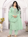 Powder Blue Pure Viscose Dola With Handwork Embroidered Salwar Suit Set with Dupatta