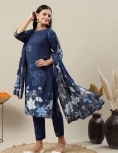 Navy Blue Floral Printed Suit