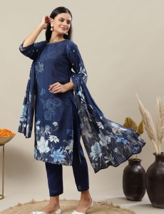 Navy Blue Floral Printed Suit