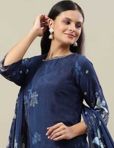 Navy Blue Floral Printed Suit