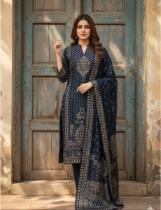 Navy Blue Printed Ethnic Ensemble
