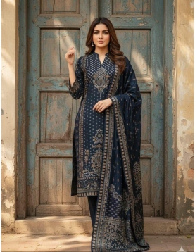 Navy Blue Printed Ethnic Ensemble
