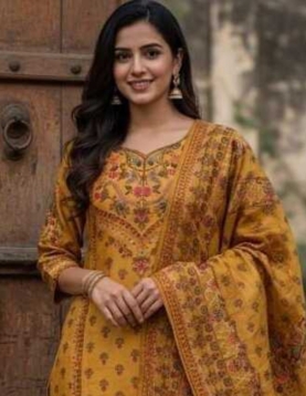 Mustard Yellow Printed Suit Set