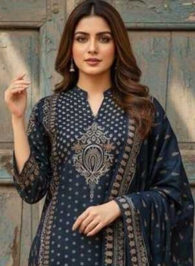 Navy Blue Printed Ethnic Ensemble