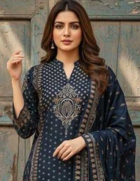 Navy Blue Printed Ethnic Ensemble