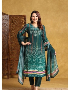 Emerald Green Geometric Print Ethnic Suit