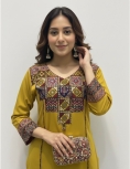 Mustard Yellow Embroidered Kurta Set with Rust Red Dupatta