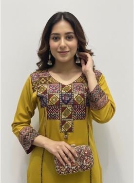 Mustard Yellow Embroidered Kurta Set with Rust Red Dupatta