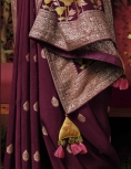 Dark Wine Dola Silk Saree, with amazing zari weaving 