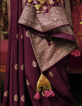 Dark Wine Dola Silk Saree, with amazing zari weaving 