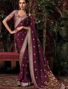 Dark Wine Dola Silk Saree, with amazing zari weaving 