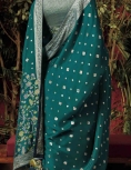 Teal Green Dola Silk Saree, with amazing zari weaving 