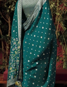 Teal Green Dola Silk Saree, with amazing zari weaving 