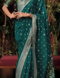 Teal Green Dola Silk Saree, with amazing zari weaving 