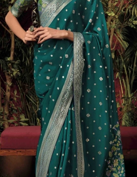 Teal Green Dola Silk Saree, with amazing zari weaving 