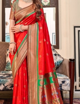 Red Paithani Silk Saree which in itself is a masterpiece