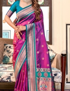 Berry Violet Paithani Silk Saree which in itself is a masterpiece