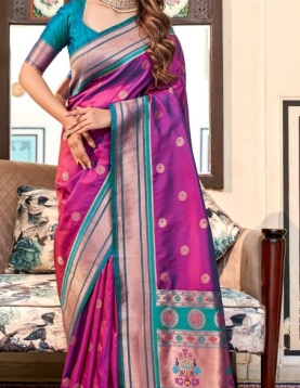 Berry Violet Paithani Silk Saree which in itself is a masterpiece