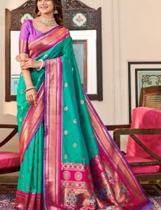 Turquiose Paithani Silk Saree which in itself is a masterpiece