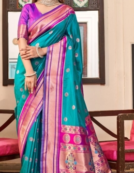 Rama Blue Paithani Silk Saree which in itself is a masterpiece