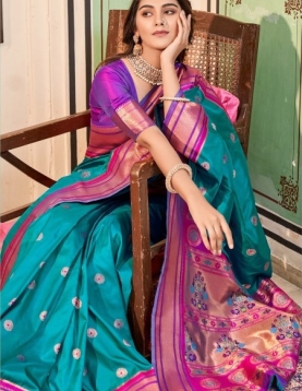 Rama Blue Paithani Silk Saree which in itself is a masterpiece