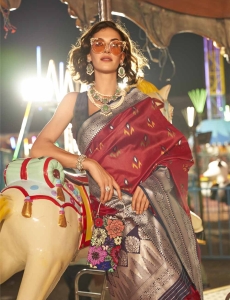 Cherry Red Satin Silk Saree, the perfect blend of elegance and sophistication